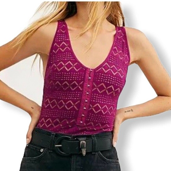 Free People Tops - Free People Magenta Thank You Never Bodysuit New